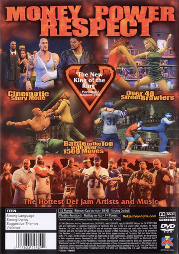 Def Jam: Vendetta | PlayStation 2 | back cover | region=North America | source-country=Canada,United States | zypher-v2 | moby-f0823030b84a | Data by MobyGames.com