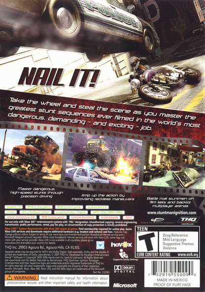 
Stuntman: Ignition | Xbox 360 | back cover | Data by MobyGames.com