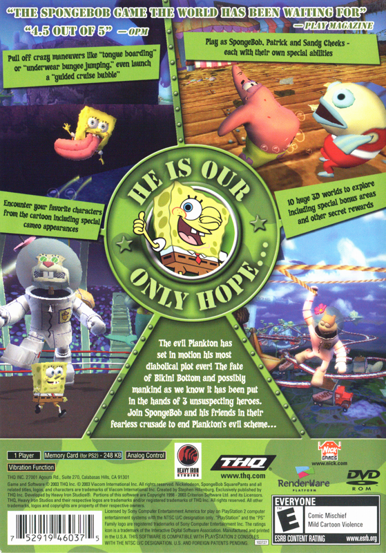 
SpongeBob SquarePants: Battle for Bikini Bottom | PlayStation 2 | back cover | Data by MobyGames.com