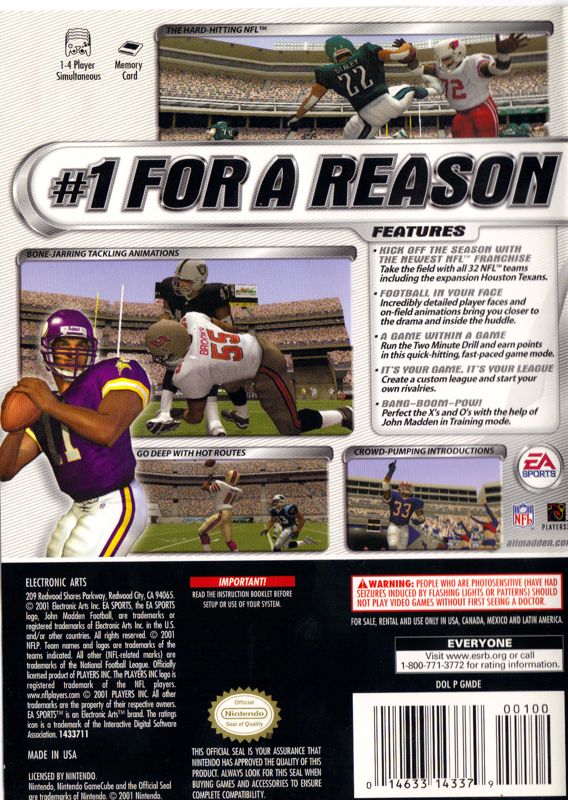 Madden NFL 2002 | GameCube | back cover | region=North America | source-country=Canada,United States | zypher-v2 | moby-2b9cf12aa8c6 | Data by MobyGames.com
