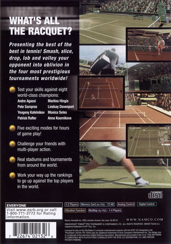 Smash Court Tennis: Pro Tournament | PlayStation 2 | back cover | region=North America | source-country=Canada,United States | zypher-v2 | moby-be3a7b947dea | Data by MobyGames.com