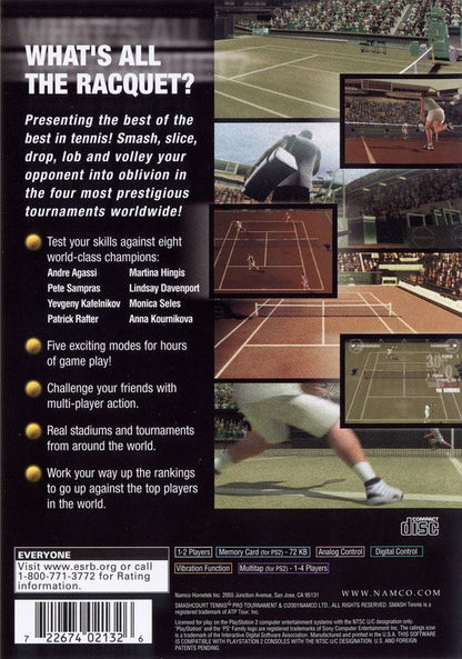 Smash Court Tennis: Pro Tournament | PlayStation 2 | back cover | region=North America | source-country=Canada,United States | zypher-v2 | moby-be3a7b947dea | Data by MobyGames.com