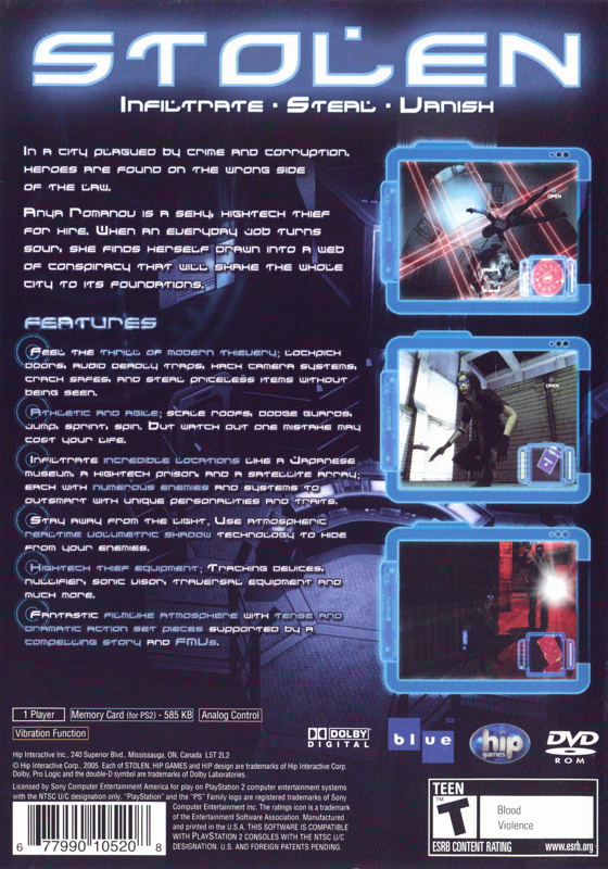 
Stolen | PlayStation 2 | back cover | Region: North America | source-country=United States | Data by MobyGames.com