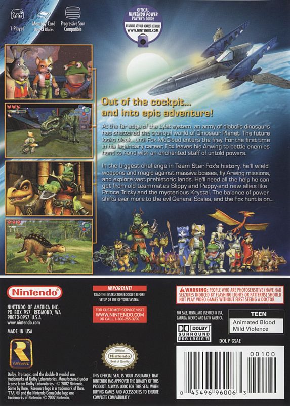 Star Fox Adventures | GameCube | back cover | region=North America | source-country=Canada,Mexico,United States | zypher-v2 | moby-368d45257a94 | Data by MobyGames.com