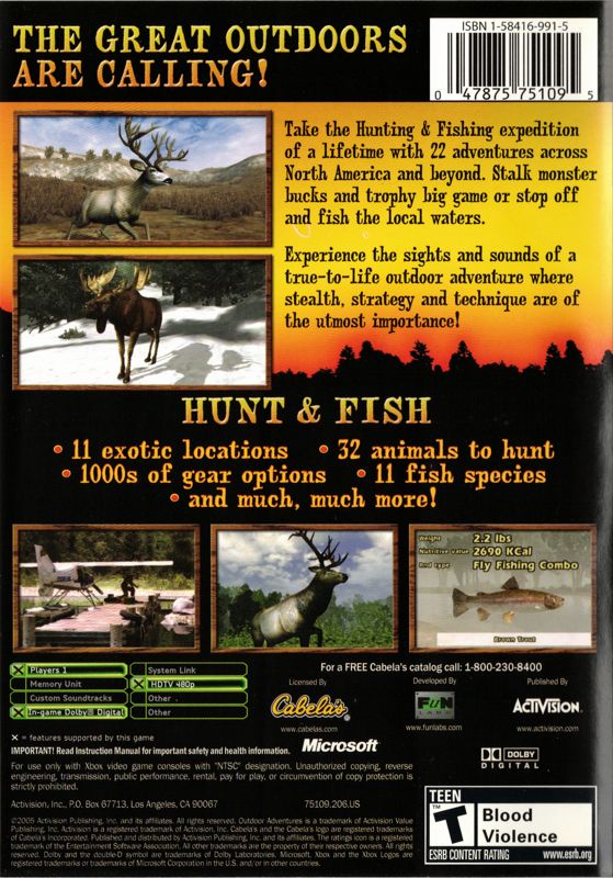 
Cabela's Outdoor Adventures | Xbox | back cover | Data by MobyGames.com