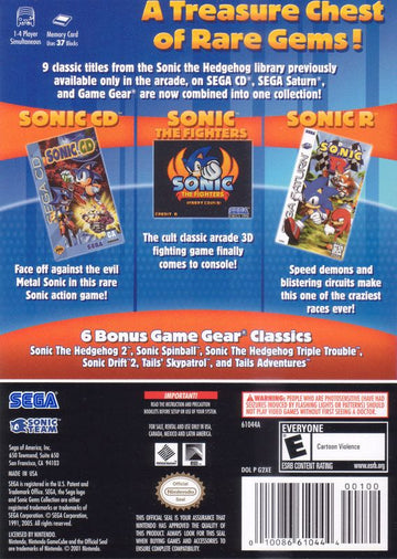 Sonic Gems Collection | GameCube | back cover | region=North America | source-country=Canada,Mexico,United States | zypher-v2 | moby-2a50e40ce4c5 | Data by MobyGames.com