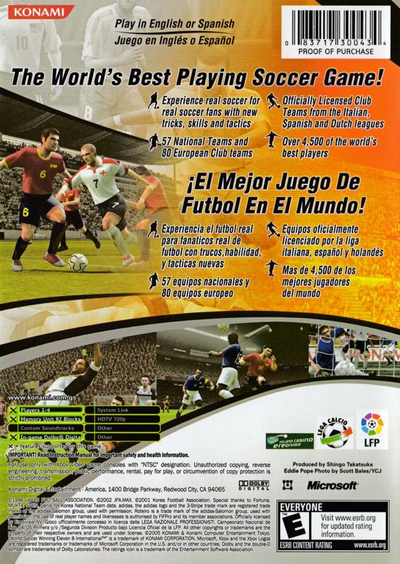 World Soccer: Winning Eleven 8 International | Xbox | back cover | Data by MobyGames.com