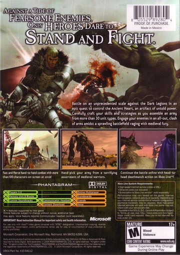 Kingdom Under Fire: The Crusaders | Xbox | back cover | region=North America | source-country=United States | zypher-v2 | moby-7e5f37428e9f | Data by MobyGames.com