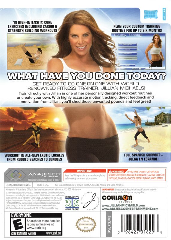 Jillian Michaels Fitness Ultimatum 2010 | Wii | back cover | region=North America | source-country=United States | zypher-v2 | moby-f3bbbddb4f57 | Data by MobyGames.com