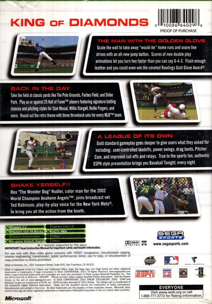 
World Series Baseball 2K3 | Xbox | back cover | Region: North America | source-country=United States | Data by MobyGames.com