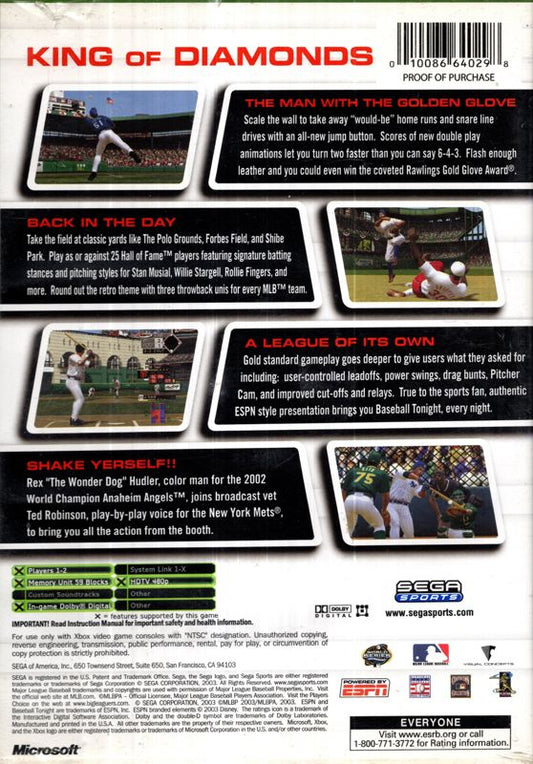
World Series Baseball 2K3 | Xbox | back cover | Region: North America | source-country=United States | Data by MobyGames.com
