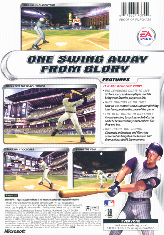 
Triple Play 2002 | Xbox | back cover | Data by MobyGames.com