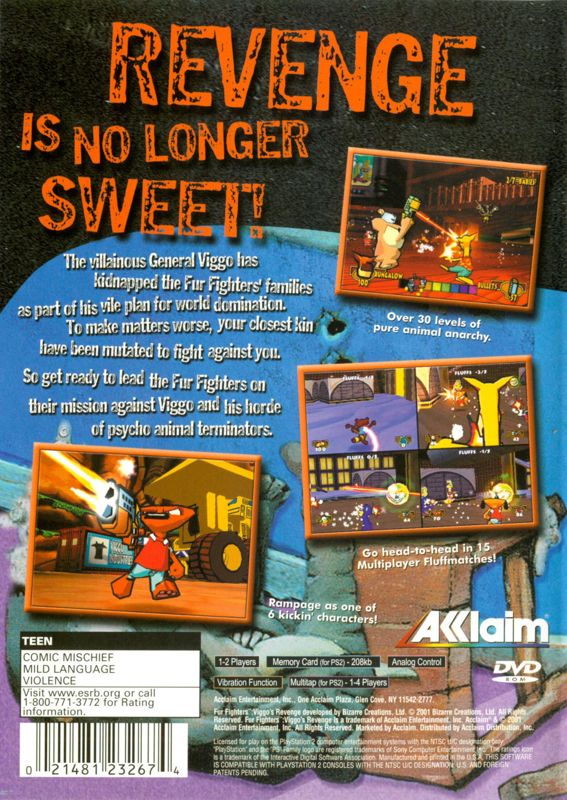 
Fur Fighters | PlayStation 2 | back cover | Data by MobyGames.com