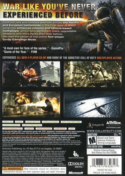 
Call of Duty: World at War | Xbox 360 | back cover | Region: North America | source-country=United States | Data by MobyGames.com