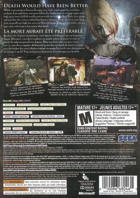 Rise of Nightmares | Xbox 360 | back cover | region=North America | source-country=Canada | zypher-v2 | moby-b55a36177cf7 | Data by MobyGames.com