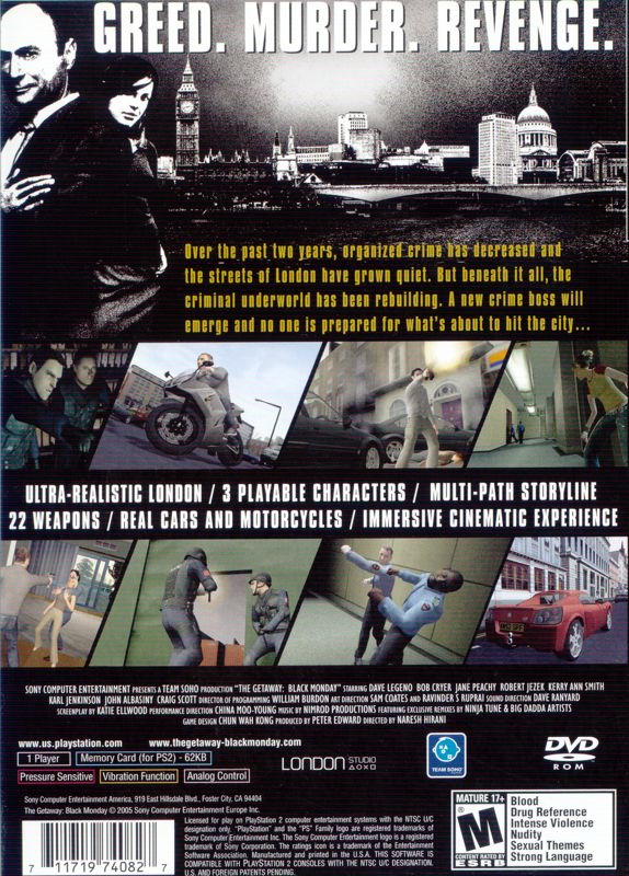 
The Getaway: Black Monday | PlayStation 2 | back cover | Data by MobyGames.com