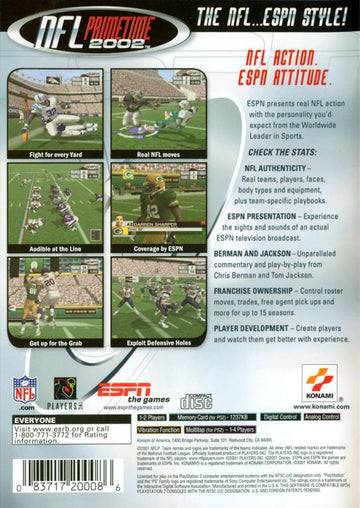 
ESPN NFL Primetime 2002 | PlayStation 2 | back cover | Region: North America | source-country=Canada,United States | Data by MobyGames.com