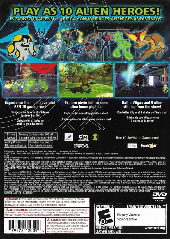 
Ben 10: Alien Force - Vilgax Attacks | PlayStation 2 | back cover | Region: North America | source-country=United States | Data by MobyGames.com