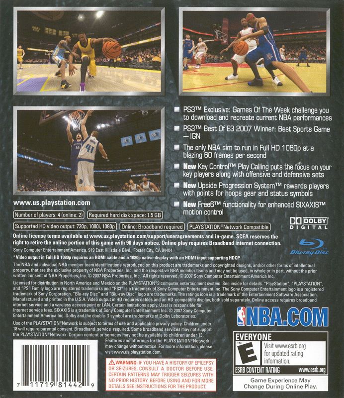 NBA 08 | PlayStation 3 | back cover | region=North America | source-country=Canada,Mexico,United States | zypher-v2 | moby-c8d514a5d819 | Data by MobyGames.com
