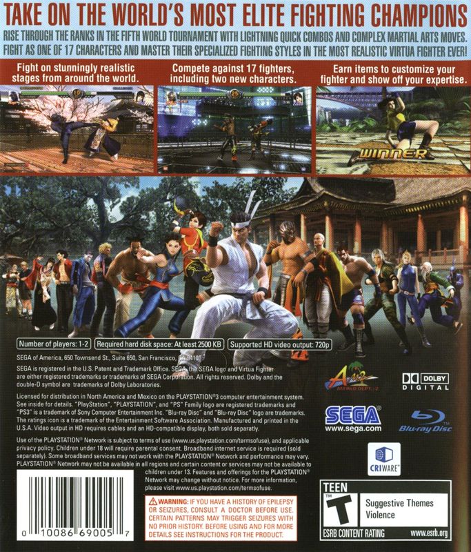 
Virtua Fighter 5 | PlayStation 3 | back cover | Data by MobyGames.com