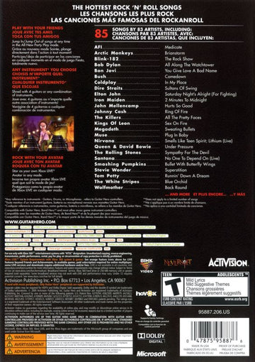 
Guitar Hero 5 | Xbox 360 | back cover | Region: North America | source-country=Canada,Mexico,United States | Data by MobyGames.com