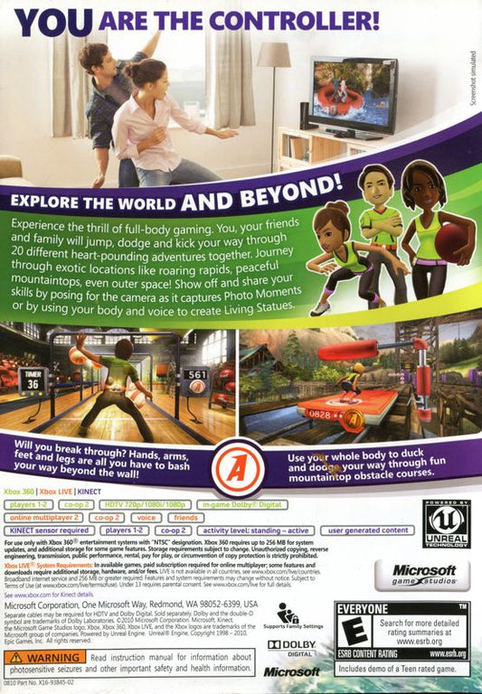 Kinect Adventures! | Xbox 360 | back cover | region=North America | source-country=United States | zypher-v2 | moby-b7df5e2f9d66 | Data by MobyGames.com