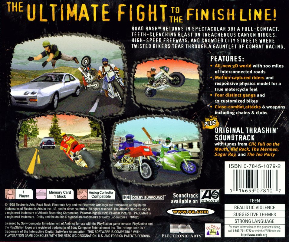 Road Rash 3-D | PlayStation | back cover | region=North America | source-country=Canada,United States | zypher-v2 | moby-a63f3cb867e4 | Data by MobyGames.com