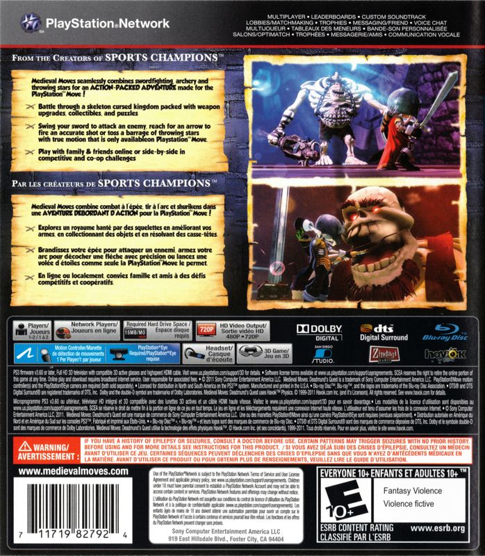 Medieval Moves: Deadmund's Quest | PlayStation 3 | back cover | region=North America | source-country=Canada | zypher-v2 | moby-f4b0983e745c | Data by MobyGames.com