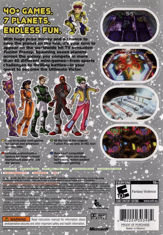 Fuzion Frenzy 2 | Xbox 360 | back cover | region=North America | source-country=United States | zypher-v2 | moby-9cdad55e7328 | Data by MobyGames.com