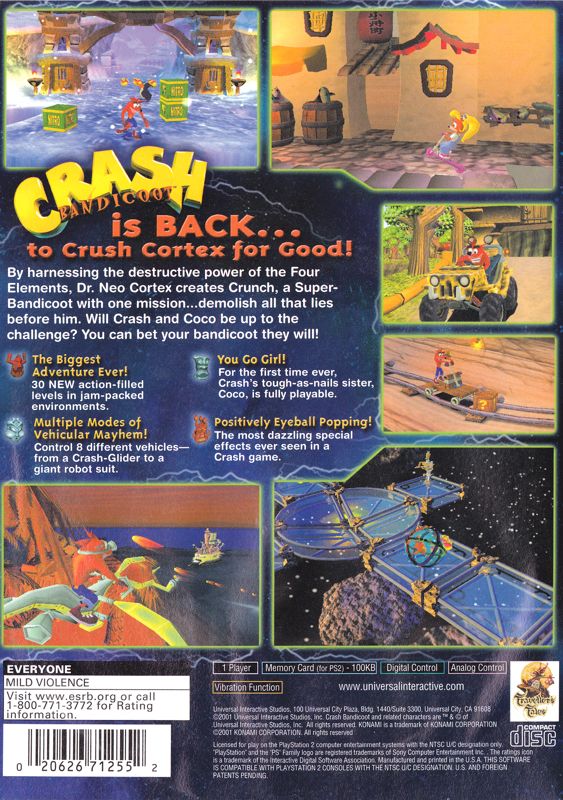 Crash Bandicoot: The Wrath of Cortex | PlayStation 2 | back cover | Data by MobyGames.com
