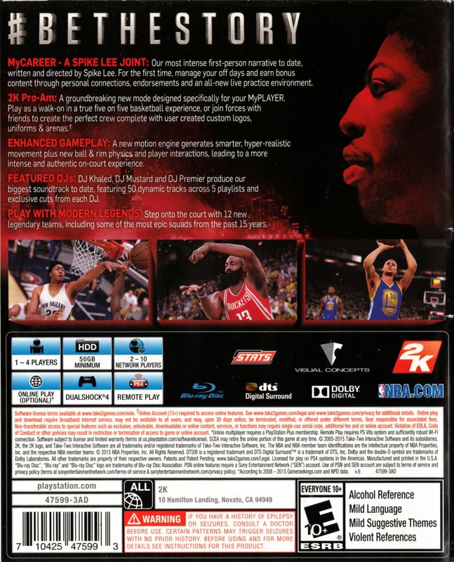 NBA 2K16 | PlayStation 4 | back cover | region=North America | source-country=United States | zypher-v2 | moby-38370738d18d | Data by MobyGames.com