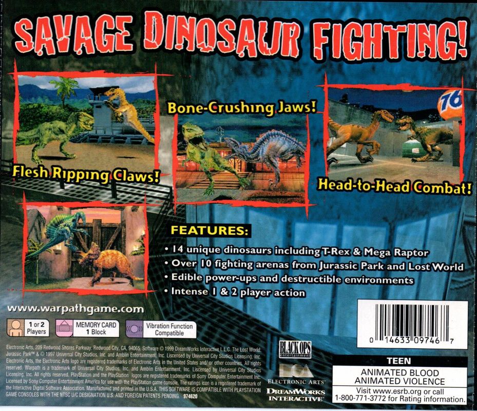 
Warpath: Jurassic Park | PlayStation | back cover | Data by MobyGames.com