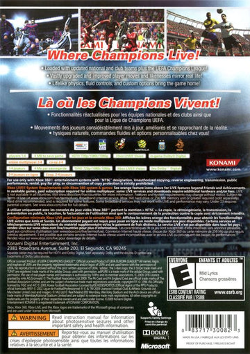 
PES 2010: Pro Evolution Soccer | Xbox 360 | back cover | Region: North America | source-country=Canada,United States | Data by MobyGames.com