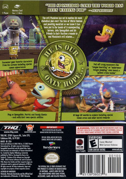 SpongeBob SquarePants: Battle for Bikini Bottom | GameCube | back cover | region=North America | source-country=United States | zypher-v2 | moby-70367a62760c | Data by MobyGames.com