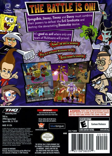 Nicktoons Unite! | GameCube | back cover | region=North America | source-country=United States | zypher-v2 | moby-1f6642a773f1 | Data by MobyGames.com