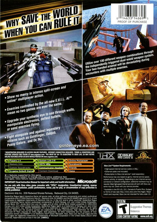 
GoldenEye: Rogue Agent | Xbox | back cover | Region: North America | source-country=Canada,United States | Data by MobyGames.com