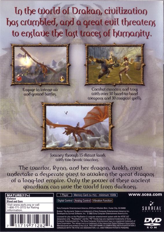 Drakan: The Ancients' Gates | PlayStation 2 | back cover | Region: North America | source-country=United States | Data by MobyGames.com