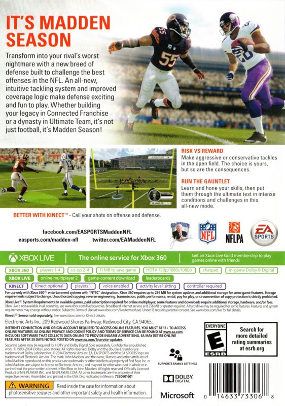 Madden NFL 15 | Xbox 360 | back cover | region=North America | source-country=United States | zypher-v2 | moby-1a5795cf1101 | Data by MobyGames.com