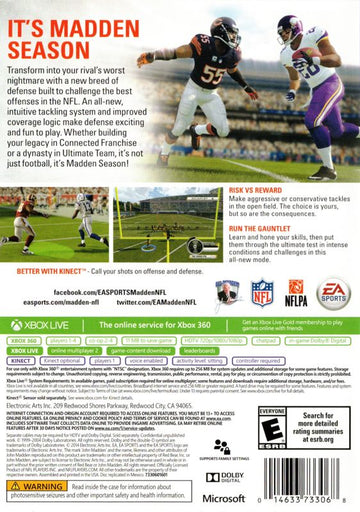 Madden NFL 15 | Xbox 360 | back cover | region=North America | source-country=United States | zypher-v2 | moby-1a5795cf1101 | Data by MobyGames.com