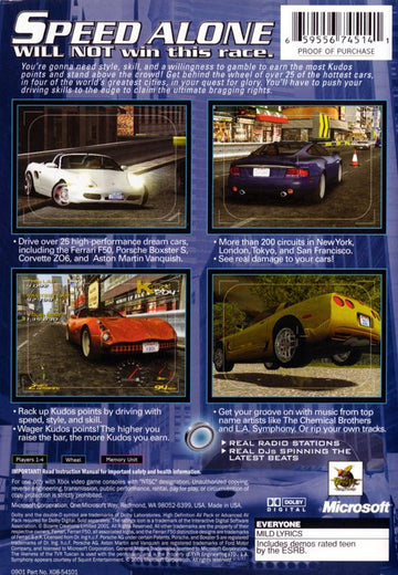 Project Gotham Racing | Xbox | back cover | region=North America | source-country=United States | zypher-v2 | moby-ff47faed2005 | Data by MobyGames.com