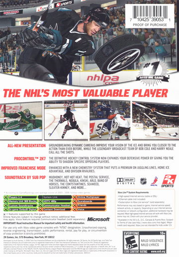 NHL 2K7 | Xbox | back cover | region=North America | source-country=United States | zypher-v2 | moby-3523eecea3e4 | Data by MobyGames.com