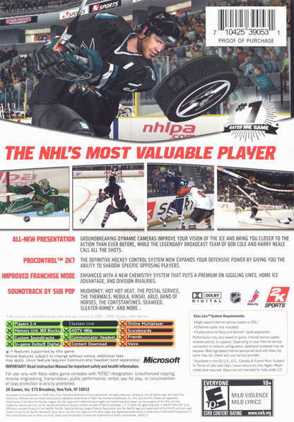NHL 2K7 | Xbox | back cover | region=North America | source-country=United States | zypher-v2 | moby-3523eecea3e4 | Data by MobyGames.com
