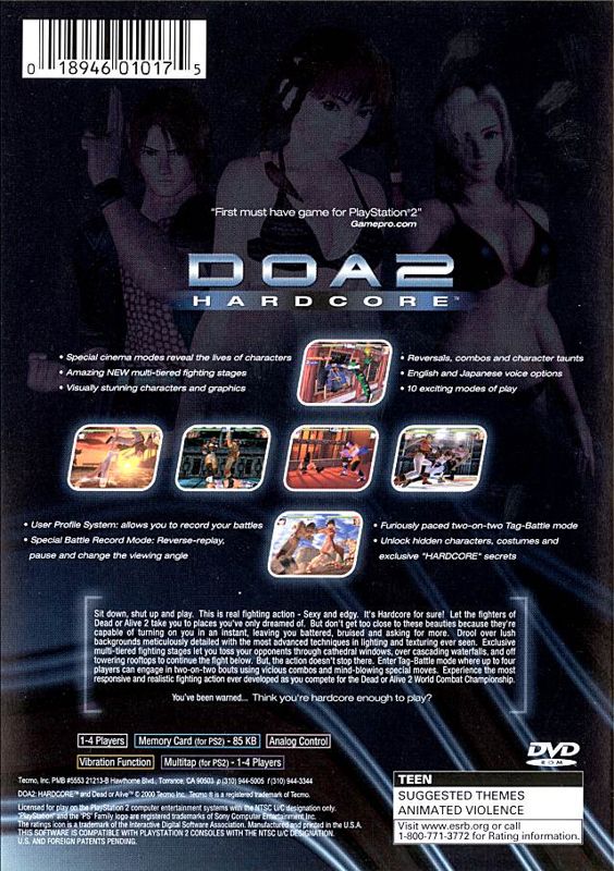 Dead or Alive 2 | PlayStation 2 | back cover | Data by MobyGames.com