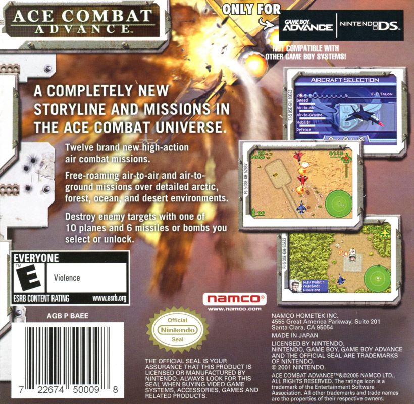 
Ace Combat Advance | Game Boy Advance | back cover | Data by MobyGames.com