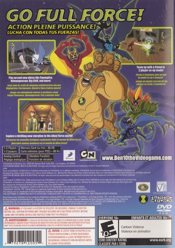 Ben 10: Alien Force | PlayStation 2 | back cover | Data by MobyGames.com