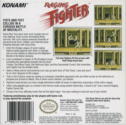 
Raging Fighter | Game Boy | back cover | Data by MobyGames.com