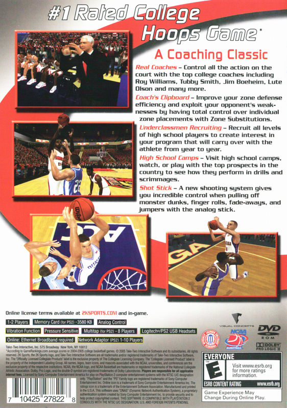 
College Hoops 2K6 | PlayStation 2 | back cover | Region: North America | source-country=United States | Data by MobyGames.com