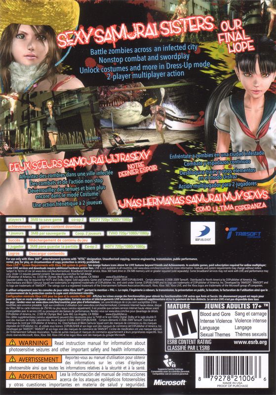 Onechanbara: Bikini Samurai Squad | Xbox 360 | back cover | Data by MobyGames.com