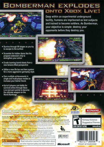 
Bomberman: Act:Zero | Xbox 360 | back cover | Region: North America | source-country=United States | Data by MobyGames.com