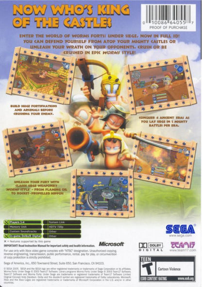 
Worms Forts: Under Siege | Xbox | back cover | Region: North America | source-country=United States | Data by MobyGames.com